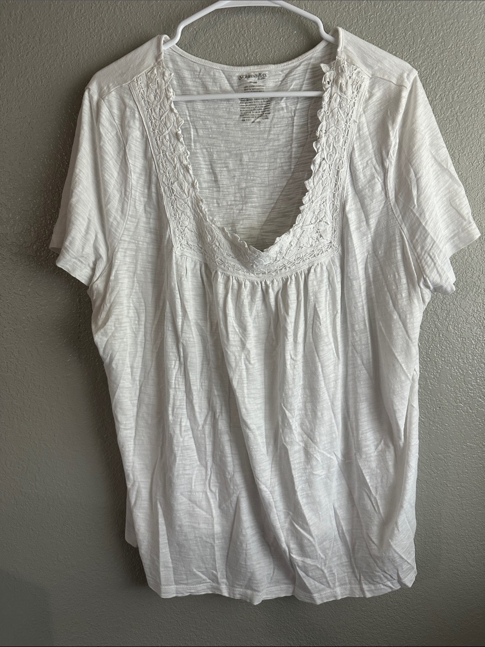 St. John's Bay White Crochet-Trim Short Sleeve Tee